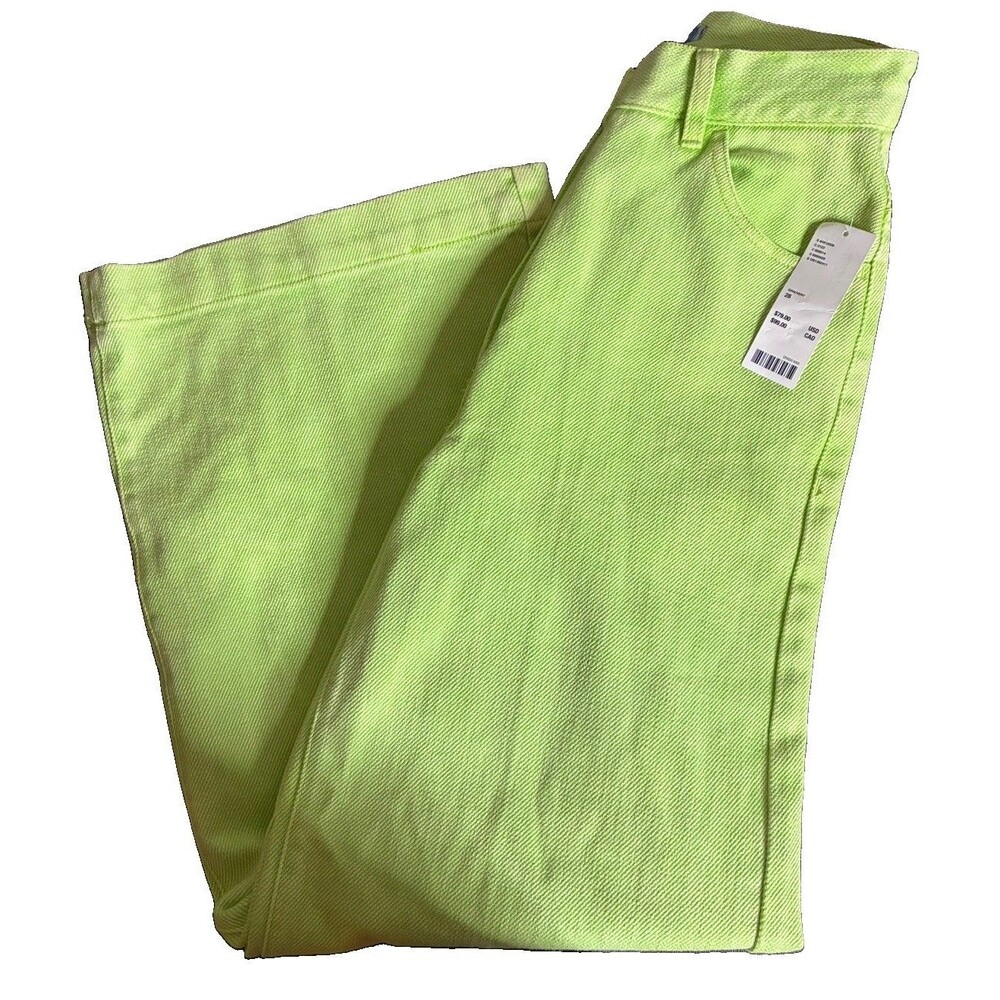 NWT Urban Outfitters Lime Green Wide Leg High Rise Denim Pants Size 28 NeonGreen